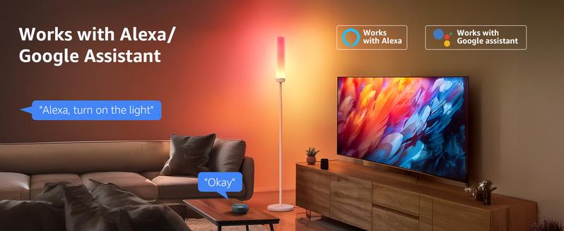 Lepro O1 AI Floor Lamp, 2300LM Smart Corner Lamp Smart LED Standing Lamp party light stick APP/WiFi Control, Alexa/Google Assistant Enabled, Modern Floor Lamp with Music Sync, DIY Mode, RGBCW &CCT, Lamps for Living Room, Bedroom, Office -B