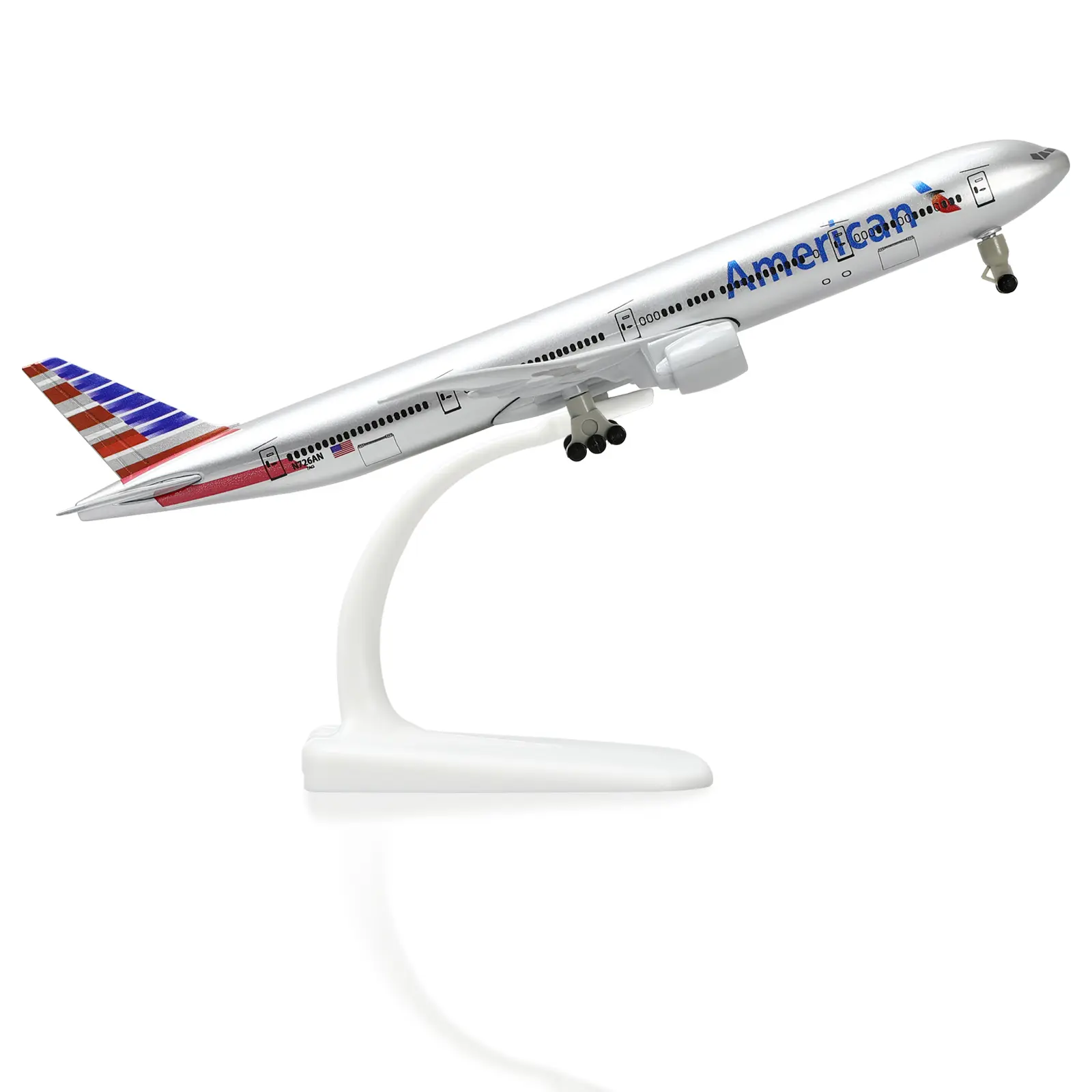 Boeing 777 AA Airlines 1/300 Zinc Alloy Aircraft Model, 7.48×7.95×2.64 inches Livery Painted Diecast Collectible with Stand, Airliner Display Toy for Aviation Enthusiasts, Bright Colors, 0.44Lb