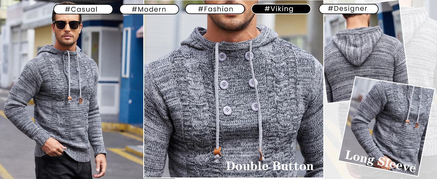 COOFANDY B Men's Knitted Hoodies Pullover Casual Comfortable Long Sleeve Turtleneck/High Neck Sweaters - For Casual/Business/Holiday Stylish Cotton Fabric abercrombieessential hoodie Menswear Soft Collar Elastic Collar Elastic Fashion Garment Jumper