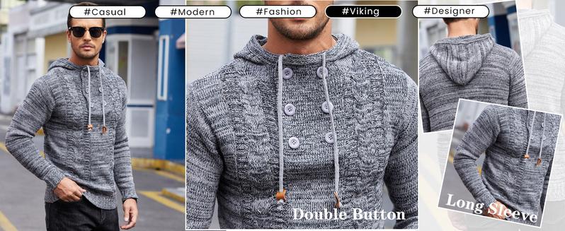 COOFANDY Fall Outfits Men's Knitted Hoodies Pullover Casual Comfortable Long Sleeve Turtleneck/High Neck Sweaters - For Casual/Business/Holiday Stylish Cotton