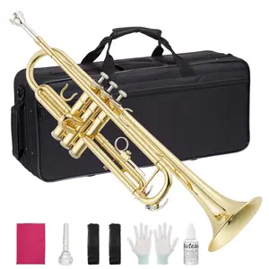 Professional Standard Trumpet for Beginners & Students - Gold Lacquer Brass with Hard Case, Mouthpiece, Cleaning Kit, Gloves & Polish Cloth