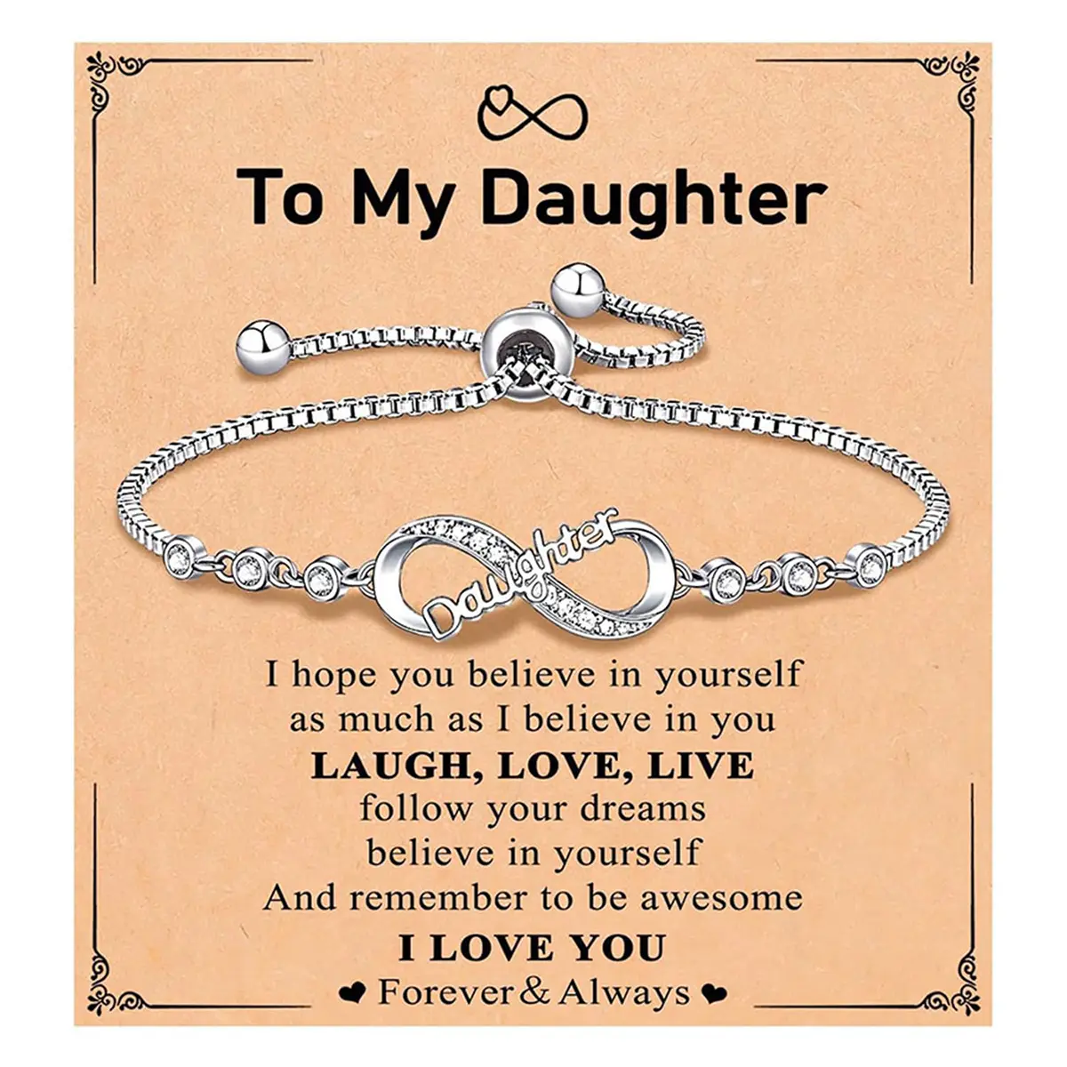 Metal-Coated Heart Charm Bracelet for Daughter - 8g, Adjustable to 9in, Graduation Letter Commemorative Costume Jewelry, Christmas/Birthday Gift, Elegant Daily Accessory