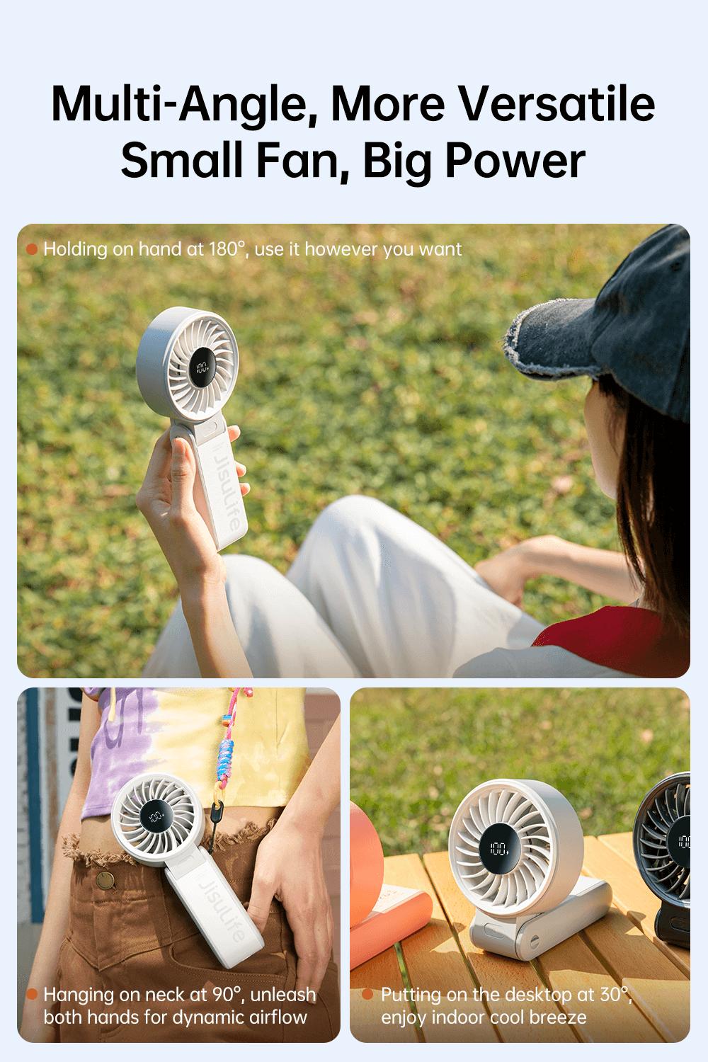 JISULIFE Portable Mini Fan 5000mAh, 150° Foldable USB Fan with 5 Speeds, 3-in-1 Handheld/Desk/Neck Strong Wind Fan, Lightweight Cooling for Travel & Concerts, Perfect Gift for Family & Friends
