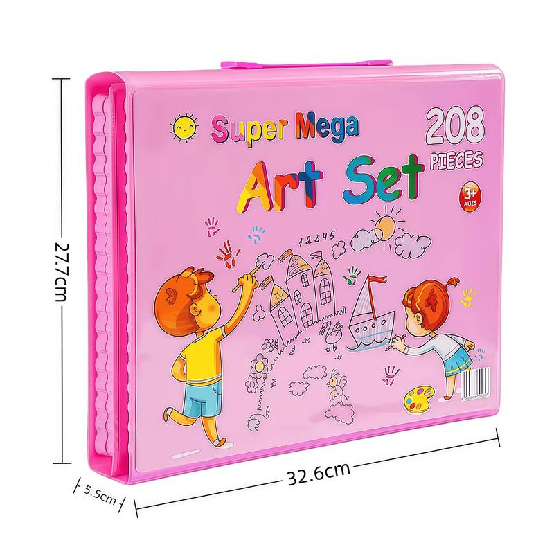Art Supplies, 208-Piece Drawing Art Kit, Gifts for Kids Girls Boys Teens, Art Set Crafts Case with Double Sided Trifold Easel, Includes Sketch Pads, Crayons, Colored Pencils (Pink)