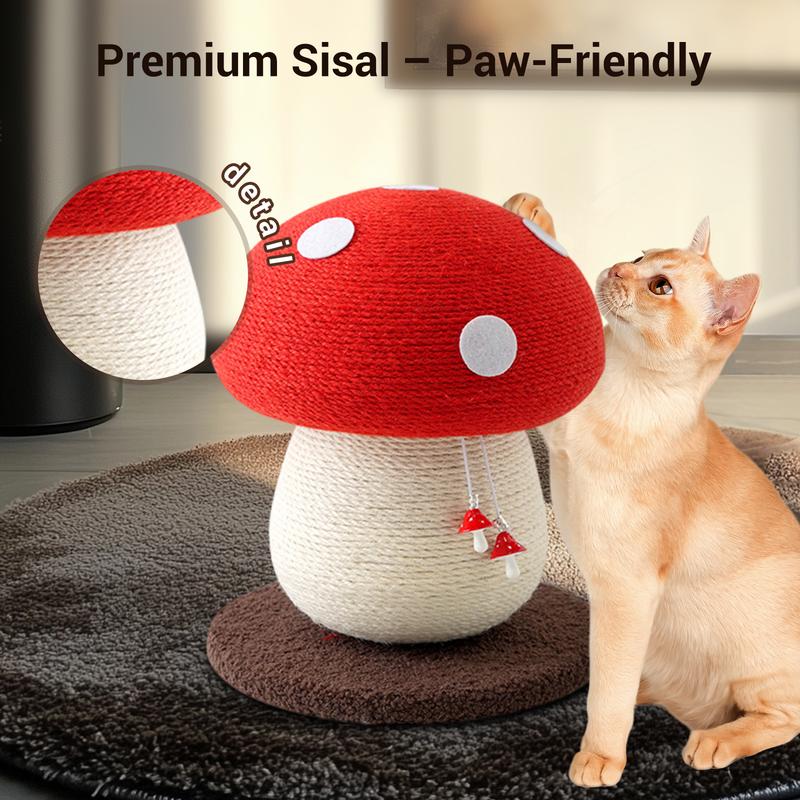 Happy & Polly Mushroom Sisal Cat Scratching Post , Handmade Natural Durable Sisal Rope, Red Interactive Cat Scratching Board for All Kinds of Cats