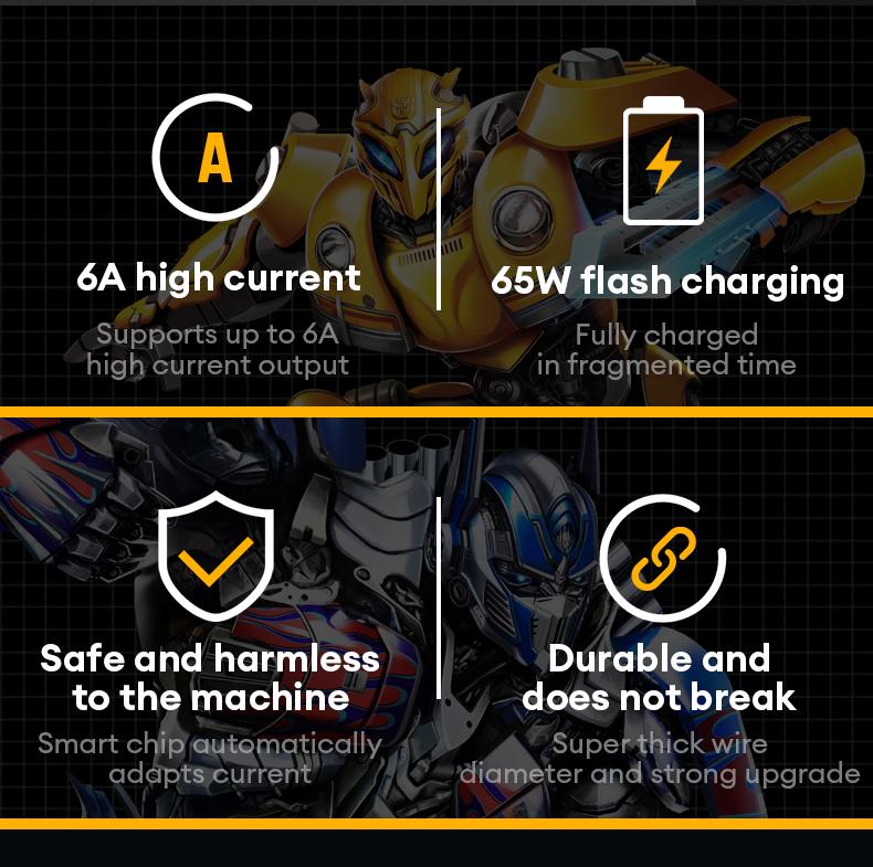 Transformers TF-A09 6A 2 in 1 Magnetic Absoption Nanodate Cable TC Interface Data Cable Compatible for Andriod And IOS
