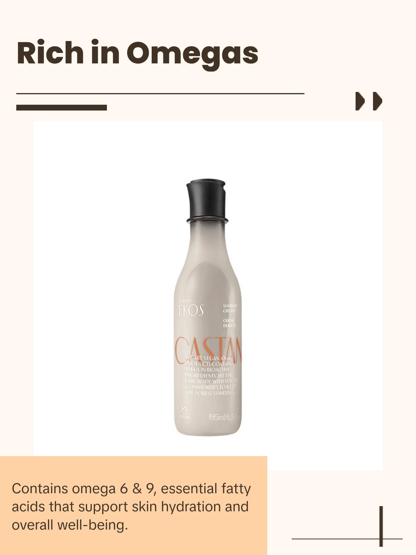 Natura Brazil Nut Creamy Shower Gel, Hydrating Vegan Body Wash Rich in Omega 6 & 9 6.5fl.oz