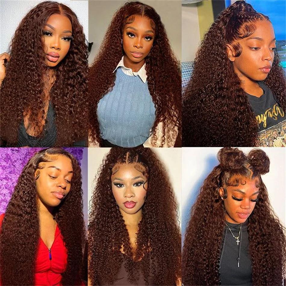 Chocolate Brown Deep Wave Lace Front Human Hair Wig 13x6 13x4 Water Curly Wigs Pre Plucked Color Hd Lace Frontal Wig For Women 180 Density 28 30 32 Inch