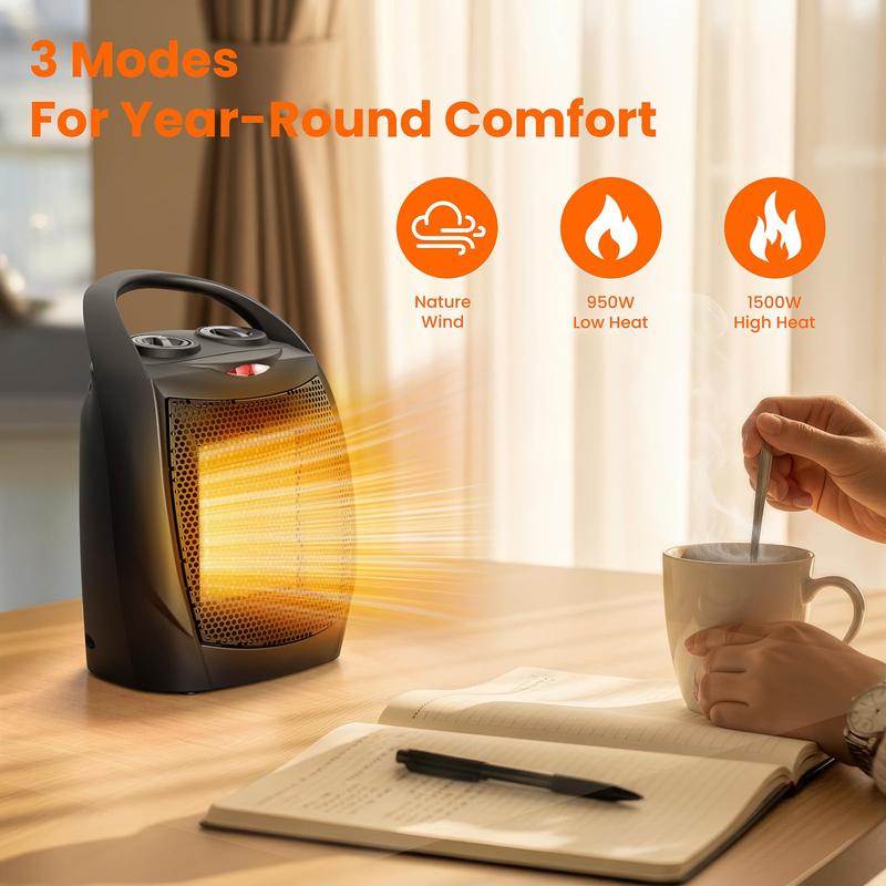 R.W.FLAME Small Space Heater for Indoor Use, Electric Ceramic Space Heater, Portable Heaters Fan for Office and Bedroom with Adjustable Thermostat ETL Listed,1500W