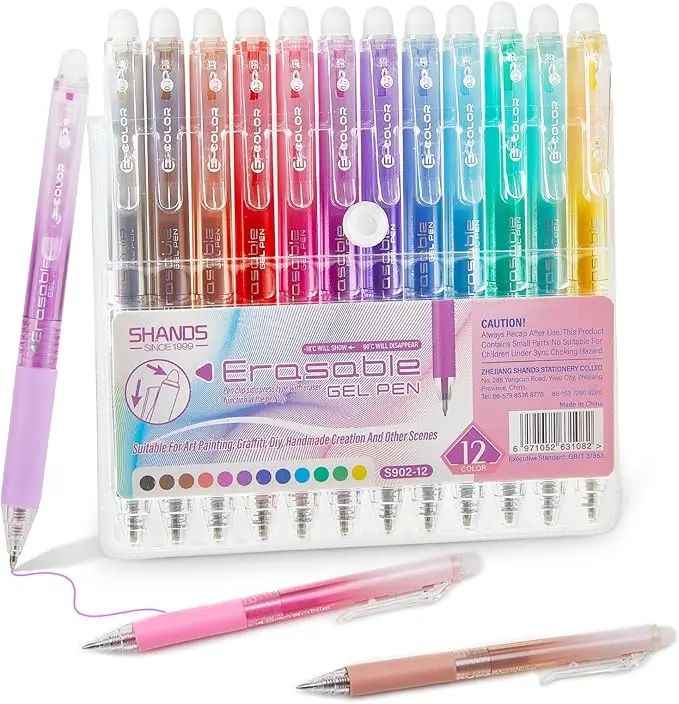 NOLUCK 12 Retractable Erasable Gel Pens Set - 0.7mm Tips, Erasing Tip, Smooth-Write Colored Pens for Note Taking, Coloring, Office Stationery, School Supplies, Scrapbooking