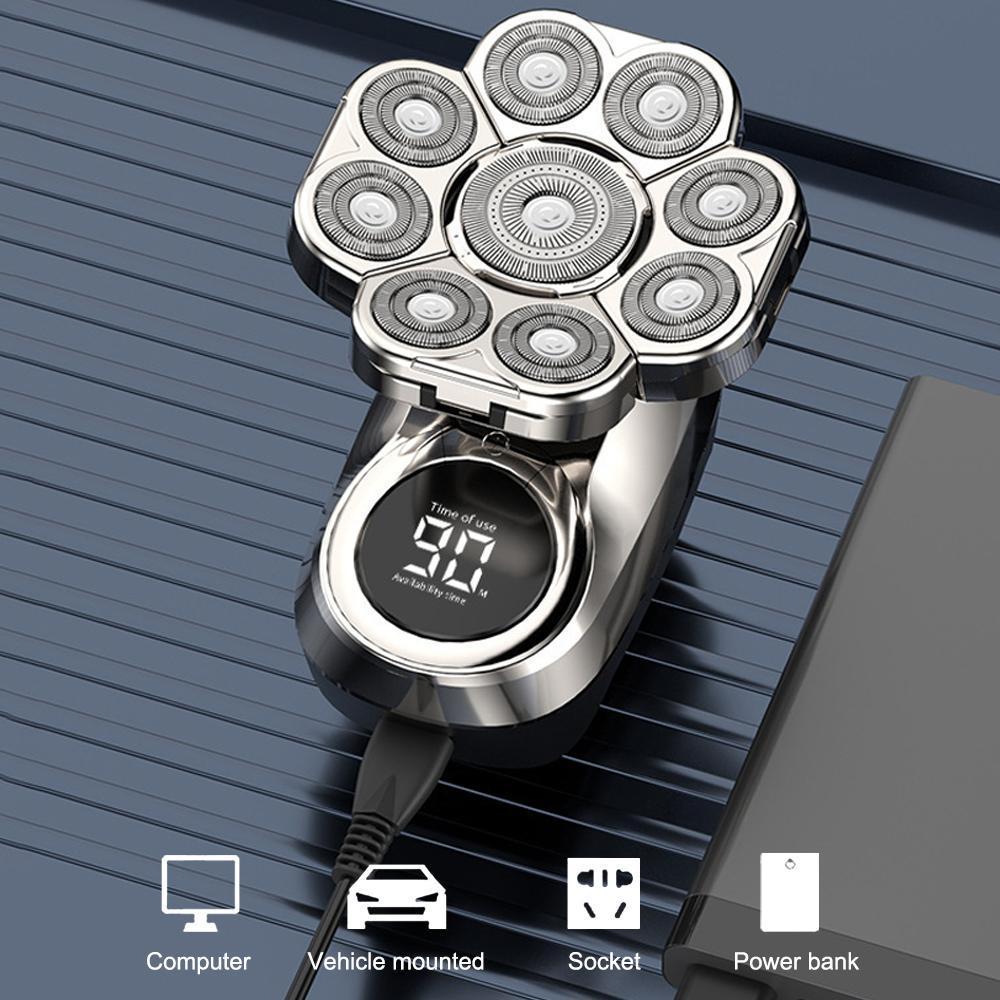 6-in-1 Electric Head Hair Shaver Mens Cordless Rechargeable Wet/Dry Skull & Bald Head Waterproof Razor with Rotary Blades, Clippers, Nose Trimmer, Brush, Massager Home&Travel Valentine Gift