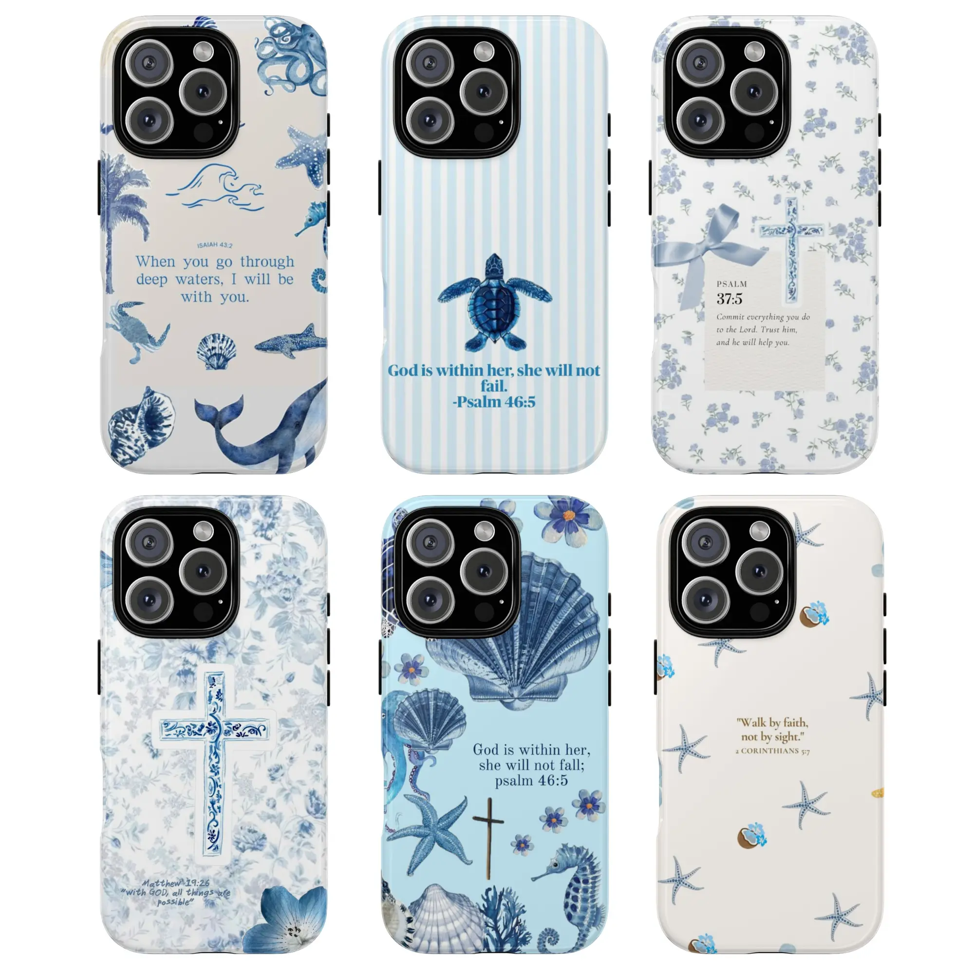 Christian Bible Verse Smartphone Case - Durable Polycarbonate Casing, Inspirational Faith Design, Ocean Blue, Shockproof Protection, High Color Fastness, Compatible with iPhone 17/16/15/14/13/12/11 & Samsung Devices