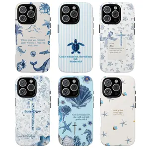Christian Bible Verse Phone Case, Inspirational Faith & Ocean Design, gift for him for her, blue tone bible verse,It's compatible with iPhone 17, 16, 15, 14, 13, 12, 11, X, and Samsung models.