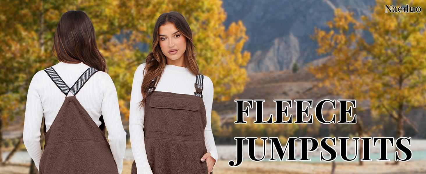 Naeduo Womens Fleece Overalls One-piece Bibs Jumpsuits Adjustable Suspender Straps Warm Winter Fuzzy Ski Pants