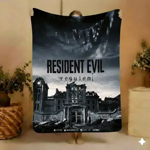 Dark Horror Game Style Blanket – Gothic Gamer Flannel Throw Blanket, Cozy Gaming Room Decor