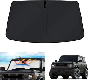 Canvcle Windshield Sun Shade for Ford Bronco 2021-2025 Foldable Sun Visor Protector Blocks 99% UV Rays Keeps Car Cooler Silver & Black 240T Reflective Fabric