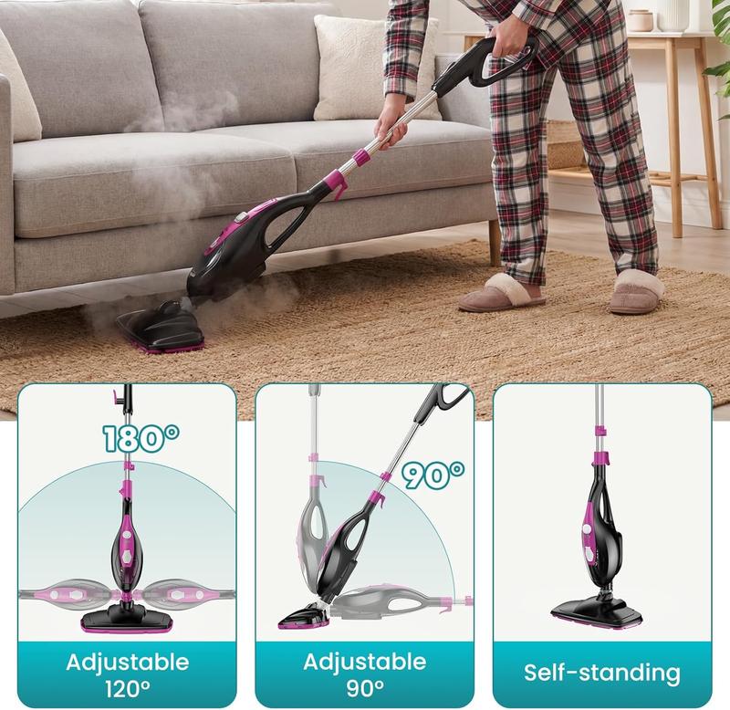 Powerful 10-in-1 Steam Mop for Home Detachable Handheld Floor Steamer with 16FT Cord & Washable Pads Cleans Hardwood Carpet Tile Grout & Windows Safe Chemical-Free Cleaning