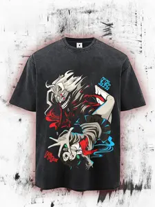 Mens Heavyweight Anime T-Shirt | Ultimatee Demon Clash Design Soft Washed Shirt for Anime Fans, Casual Streetwear, Convention Outfits, Ideal Gift for Anime Lovers, Black Single Side Print, Retro Aesthetic, Durable Material, Short Sleeve, Round Neck