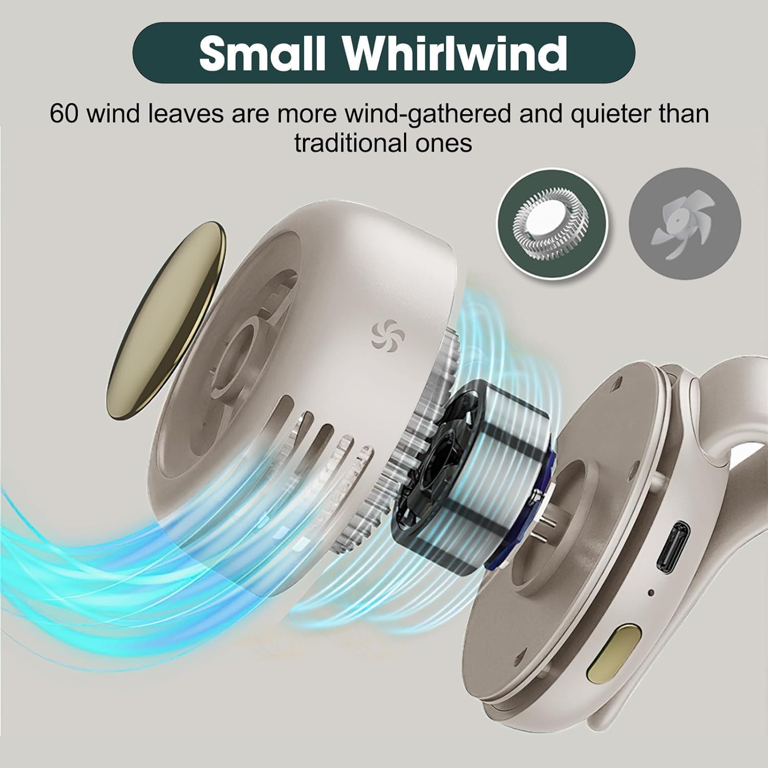 White Portable Mini Bladeless Fan 3-Speed Clip-on Fan for Shirt and Waist LY317