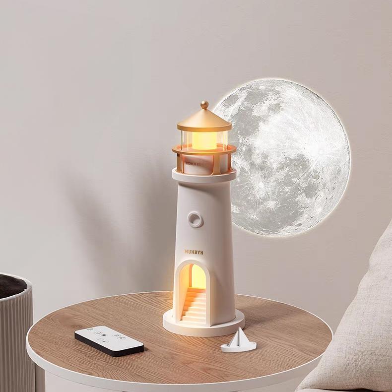 【Valentine’s Day Gifts – MUNBYN Moon Lamp Projector Night Light】Wireless Portable Moon Lighthouse Lamp with Remote Control, Moon Light Galaxy Projector Rechargeable LED Aesthetic Table Lamp for Kids, Children