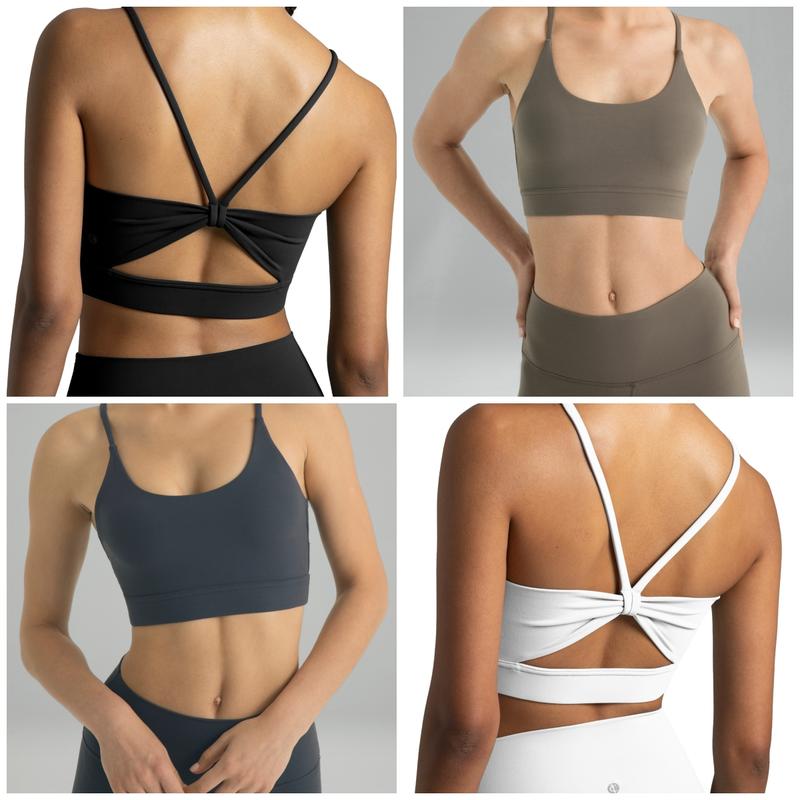 Colorfulkoala Women's Dreamlux Bowknot Strappy Sports Bras Light Impact Workout Yoga Tops