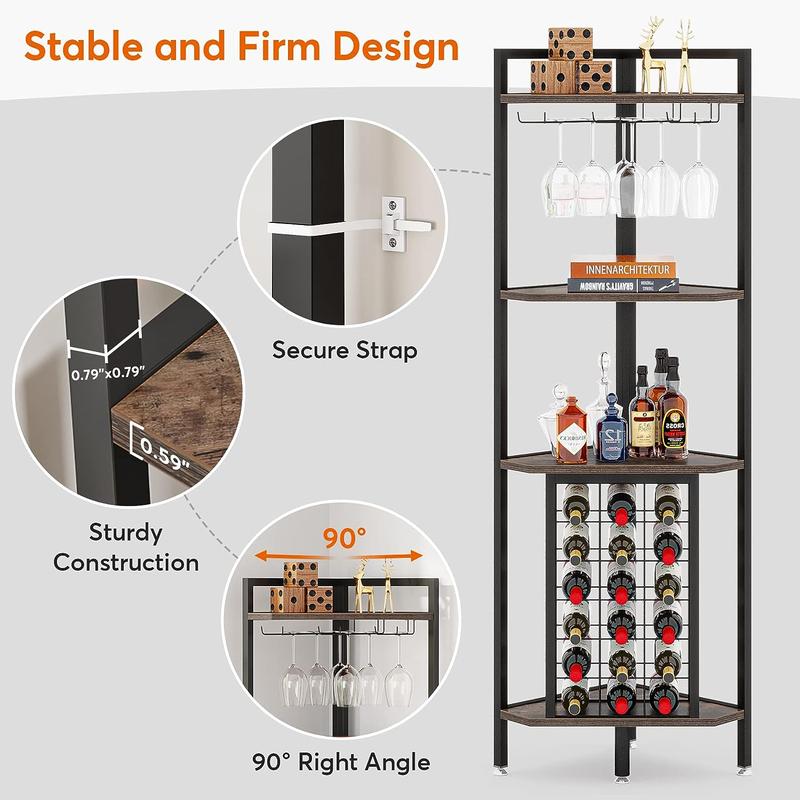 Tribesigns Industrial 4 Tier Corner Wine Rack with Glass Holder,Corner Bar Utensils Metal Tribesigns Industrial 4 Tier Corner Wine Rack with Glass Holder,Corner Bar Utensils Metal