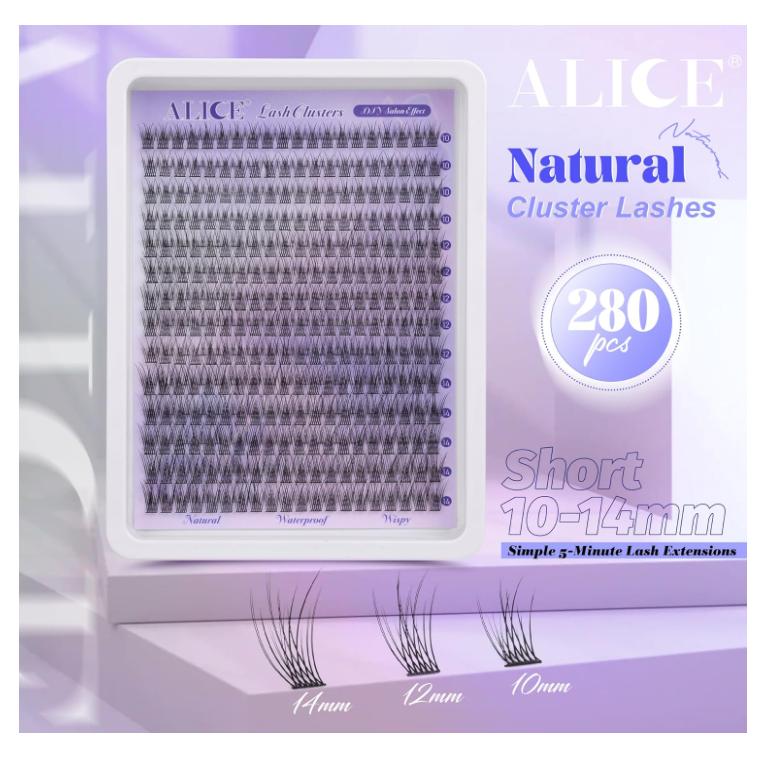 Natural Lash Clusters Wispy Lash Extensions Short 10-14mm DIY Cluster Eyelash Extension C-Curly 280pcs Soft Thin Band Individual Lashes by ALICE