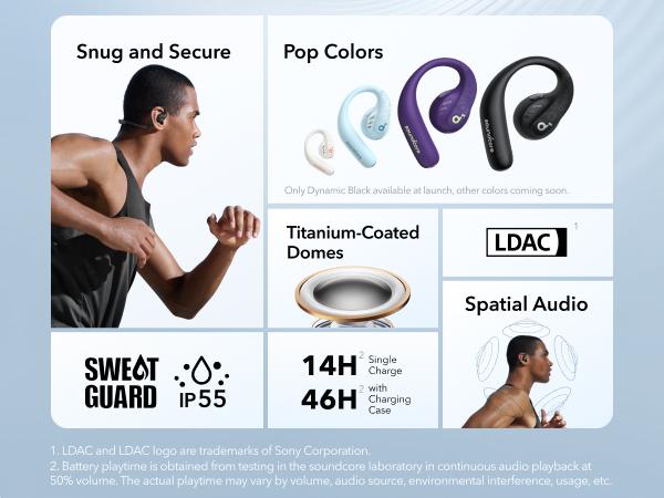 [Refurbished]soundcore by Anker AeroFit Pro Open-Ear Headphones, Ultra Comfort, Secure Fit, Ergonomic Design, Rich Sound with LDAC, Bluetooth 5.3, IP55 Water-Resistant, 46H Playtime, App Control, Wireless Earbuds, Headphones Bluetooth, On Ear, Audio, Wire