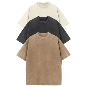 Holafish Acid Wash Cotton T-Shirts,Unisex Loose-Fit Short Sleeve Basic Mineral Wash Oversized Streetwear Baggy Menswear Crewneck Casual Plain