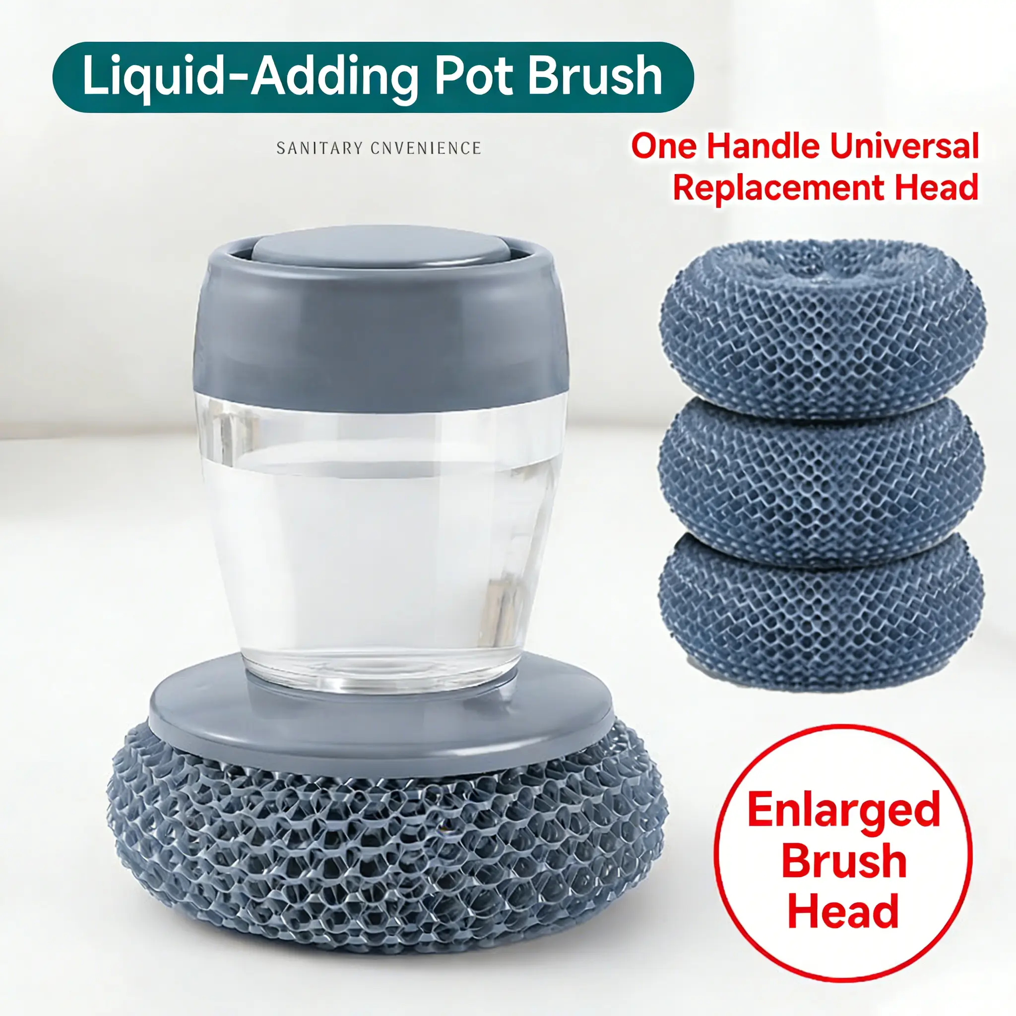 Automatic Liquid Filling Comfort Handle Soap Dispense Palm Kitchen Brush for Sink Pot Bowl Cleaning
