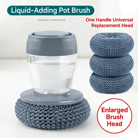 Automatic Liquid Filling Comfort Handle Soap Dispense Palm Kitchen Brush for Sink Pot Bowl Cleaning