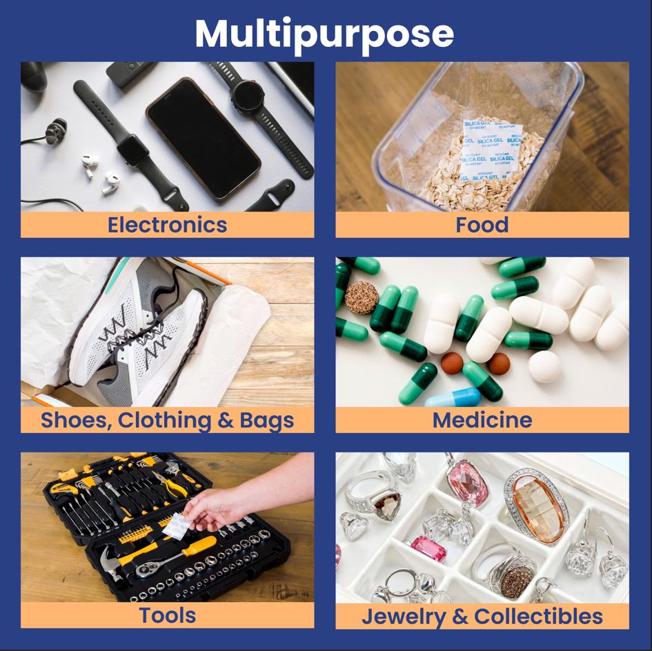 Wallaby 5 gram Silica Gel Desiccant Dehumidifier Packs (500 Packets) Food Safe Pure White - Rechargeable Moisture Absorbers