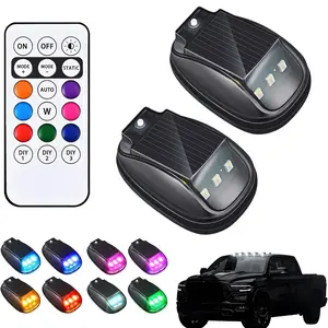 Solar Car Roof RGB Strobe Light with Remote Control Cab Signal Lamp Wireless Vibration & Constant-on Modes No Punch LED Truck Pickup Warning Lights for Camping Enhanced Night Visibility (2PCS)