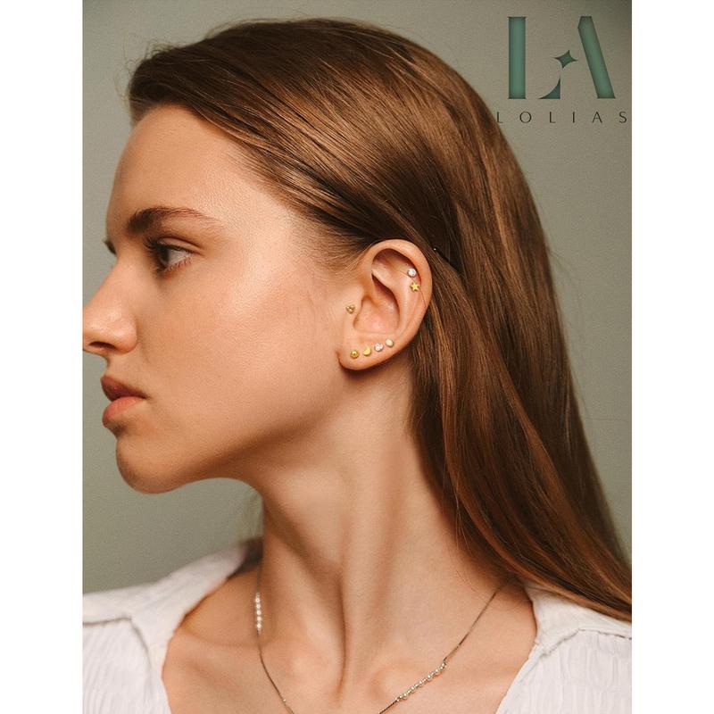 LOLIAS 20G 18G 16G Threadless Nose Studs Rings for Women Men 316L Surgical Steel Push in Flat Back Earrings CZ Lip Labret Nose Rings Studs Cartilage Helix Conch Medusa Nostril Tragus Piercing Jewelry 6mm 8mm 10mm Length