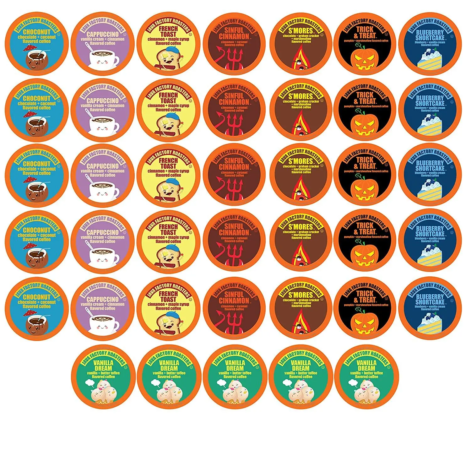 Java Factory Roasters Flavored Coffee Pods Assorted Sampler Variety Pack