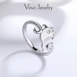 925 Sterling Silver Punk Ghost Ring, Adjustable Opening Design, Simple Fashion and Comfort Fit Jewelry Festive Party Gifts for Women, Daughter, Friends, Perfect for Theme Party and Daily Wear Punk Style Ring