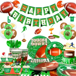 Football Party Supplies-164pcs Football Birthday Party Decorations&Tableware Set Include Football Paper Plates and Napkins Cups Tablecloth Banner Balloons ect Football Theme Party Supplies for Game Day