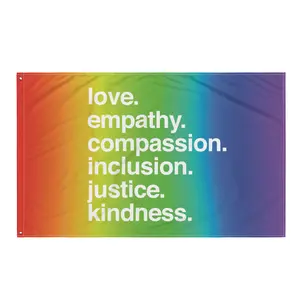 'Kindness Is' Pride Flag Banner LGBTQ+ Love Empathy Compassion Inclusion Justice Kindness