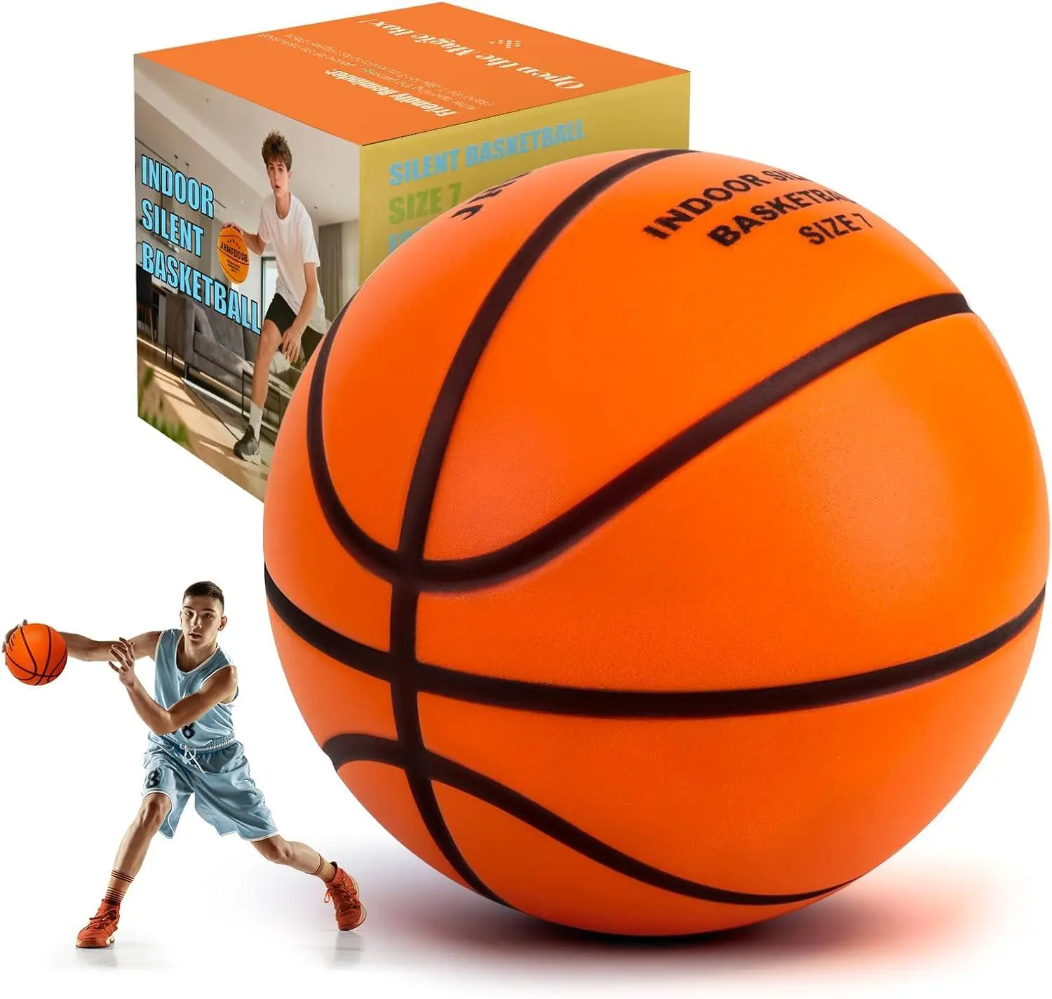 Silent Basketball Size 7 (29.5"), Indoor Quiet Foam Basketball Airless for Dribbling & Indoor Training, Soft Soundless Basketball for Restore Without Deformation, Real Feel Higher Bounce Quieter