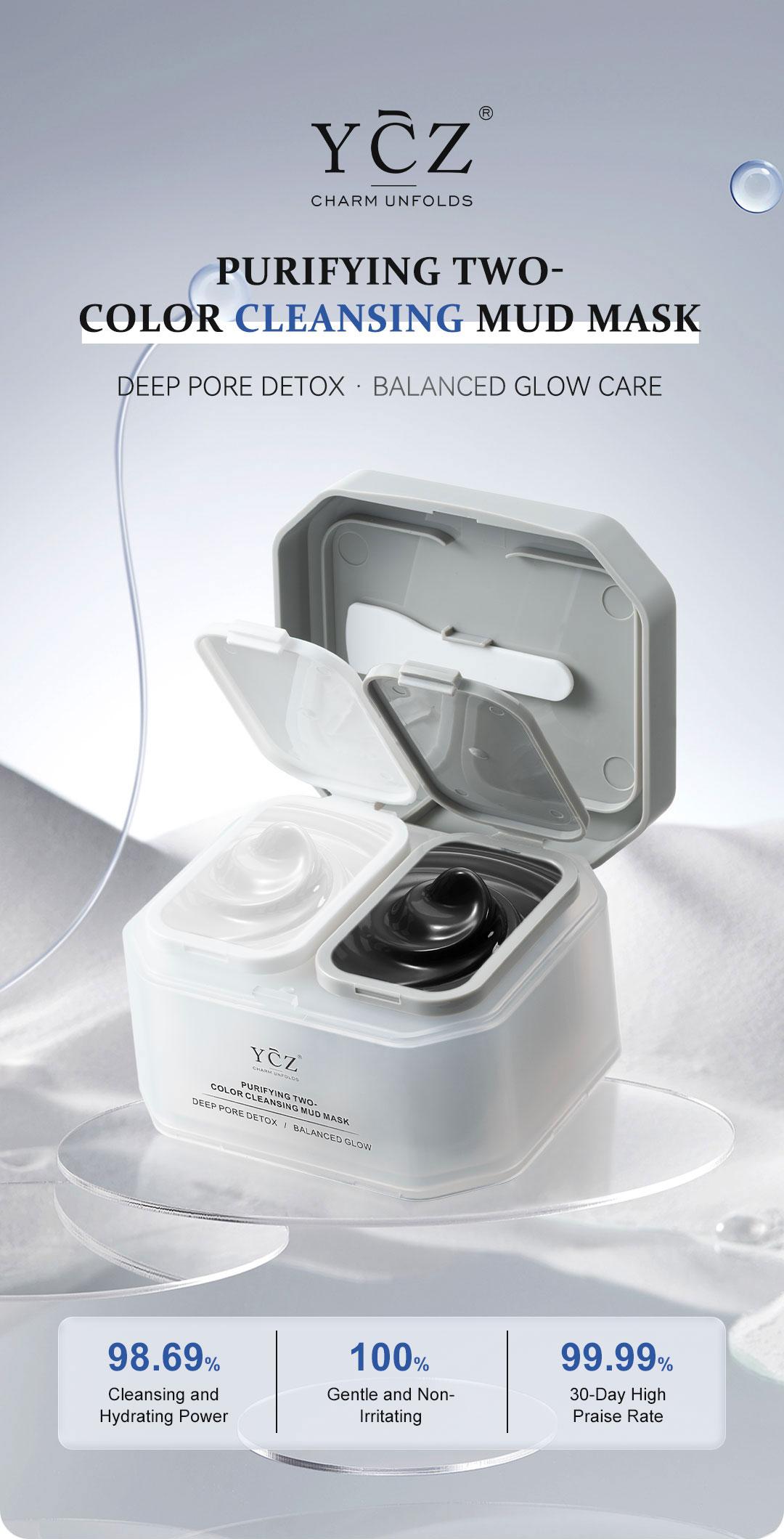 YCZ Purifying Two-Color Cleansing Mud Mask - Dual Clay Face Mask for Deep Pore Detox Oil Control & Hydrating Glow