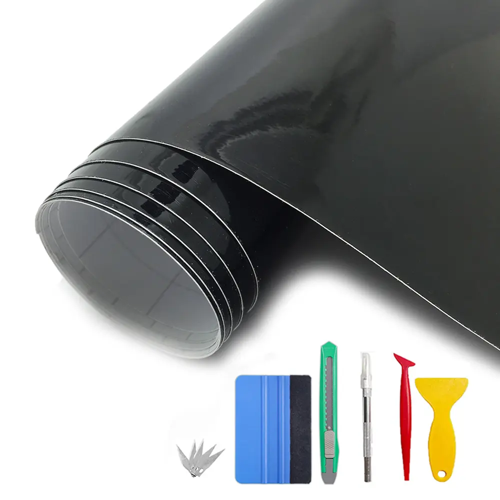 12''× 60'' DIY Automotive Gloss Black Vinyl Wrap Roll Sheet, 5ft x 1ft Vinyl Wrap Bubble Free with Air Release Technology, Anti-Scratch,Perfect for Cars DIY Exterior Interior Protect