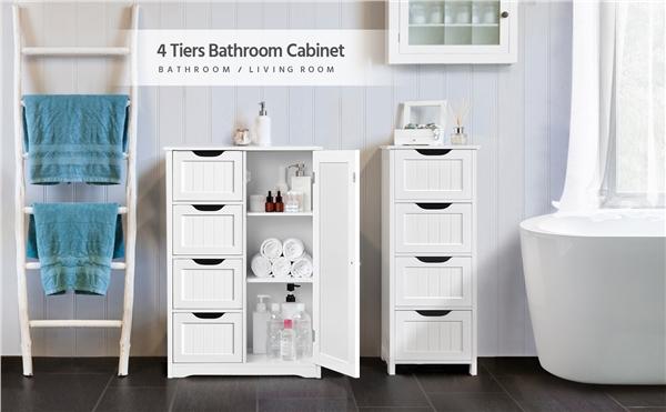 Yaheetech Wooden Floor Cabinet with 4 Drawers & 1 Cupboard Freestanding Entryway Storage Unit for Bathroom & Home Decor MDF Material Waterproof Finish