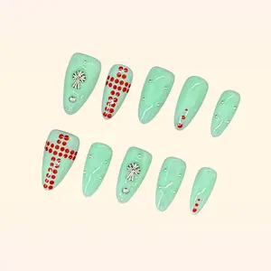 Bling by Allie MINT CHERRY - 100% Handmade Press-On Nails | Resusable, Salon Quality, Long Lasting