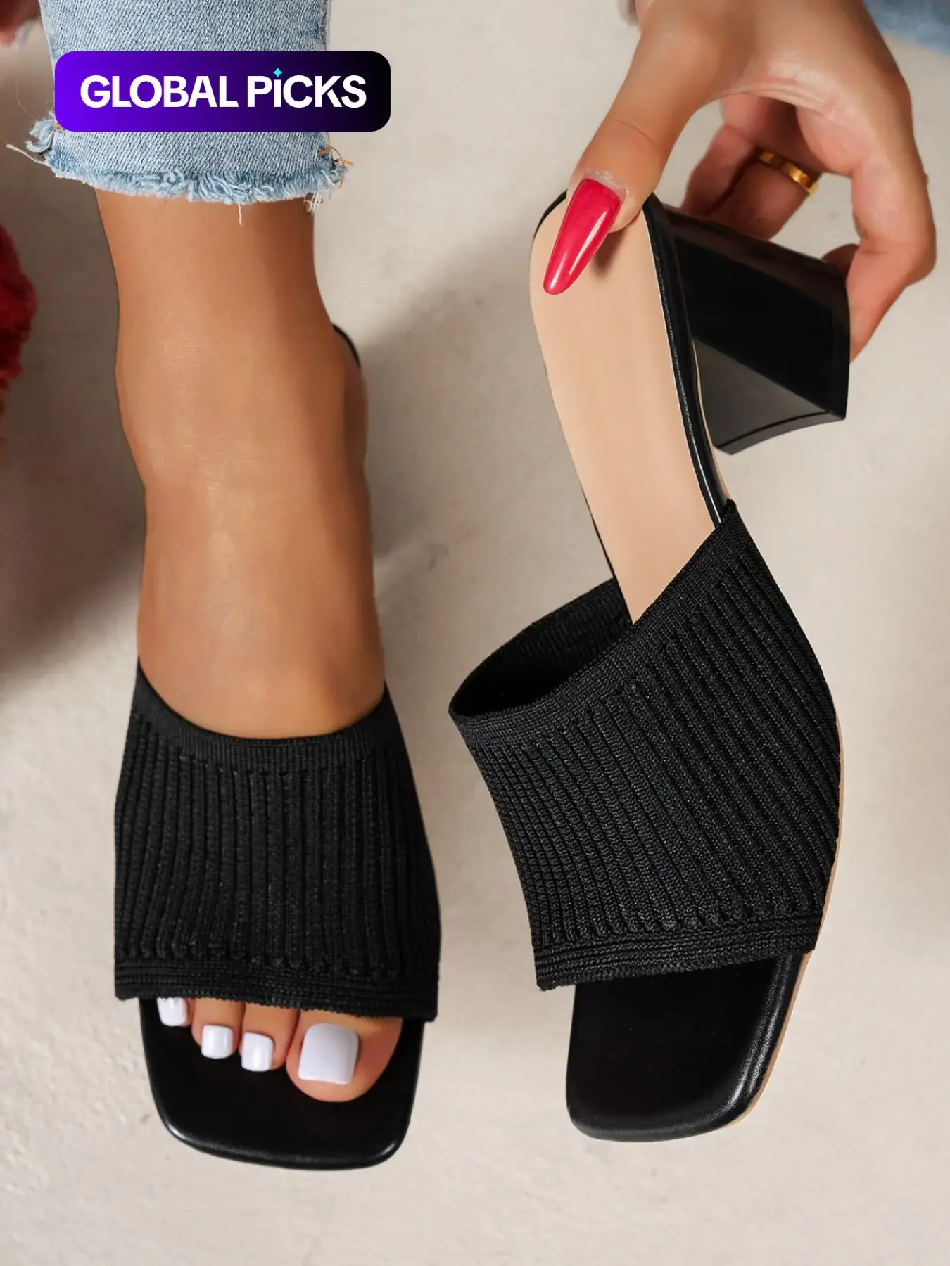 Korean Summer Knit High Heels, Commuter & Date Wear, Versatile Fashion Sandals, Elegant Classy Sandals, Classy Elevated Sandals, Textile Material Rubber Sole Chunky Heeled Sandals, Date Night Footwear