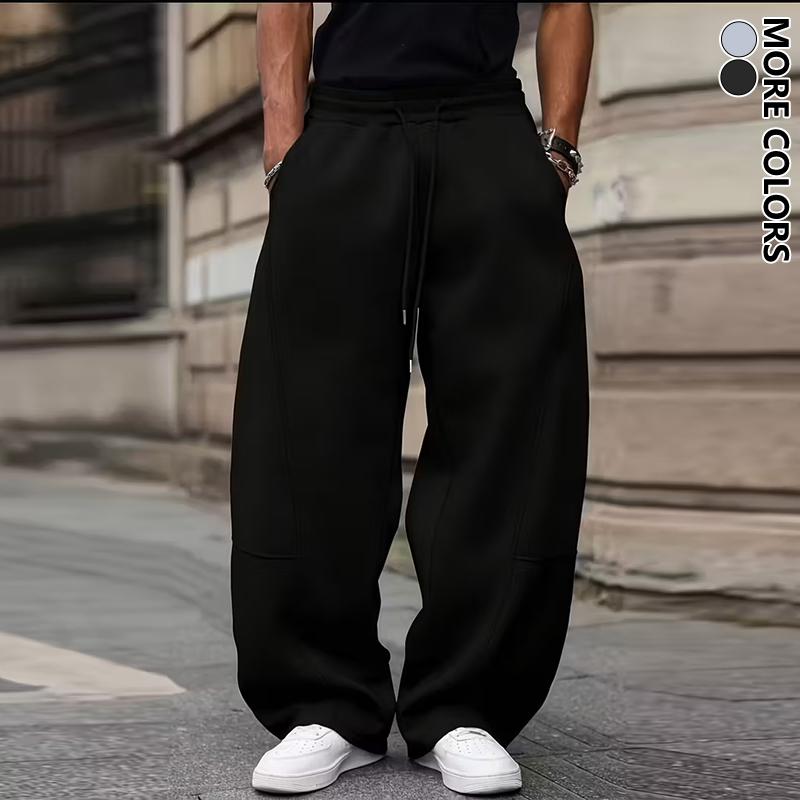 Men's Unisex Wide Leg Jogger Pants, Loose Fit Breathable Polyester Casual Pants with Drawstring, Solid Color Patchwork Pants for Daily Activities, Work, Outdoor Travel & Fitness Men's Unisex Wide Leg Jogger Pants, Loose Fit Breathable Polyester Casual Pants with Drawstring, Solid Color Patchwork Pants for Daily Activities, Work, Outdoor Travel & Fitness