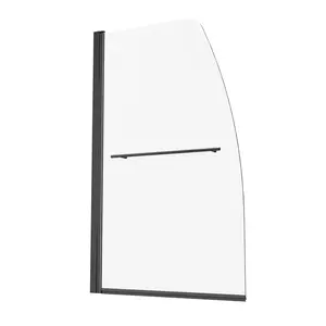 【FathersDayGift】Frameless Bathtub Shower Door 34 in. W x 55 in. H 180° Rotatable Door Black