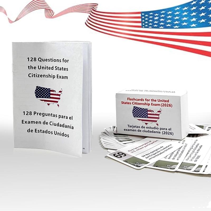 US Citizenship Flash Cards 2026 with Bilingual Booklet -128 Questions & Answers for Naturalization Study GuideWhite 128 Cards