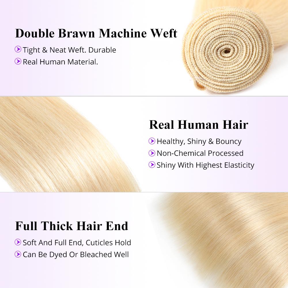 613 Blonde Human Hair Bundles 30 Inch Body Wave Human Hair Bundles Unprocessed Brazilian Virgin Human Hair Bundles Straight Human Hair Extensions 100g per Bundle