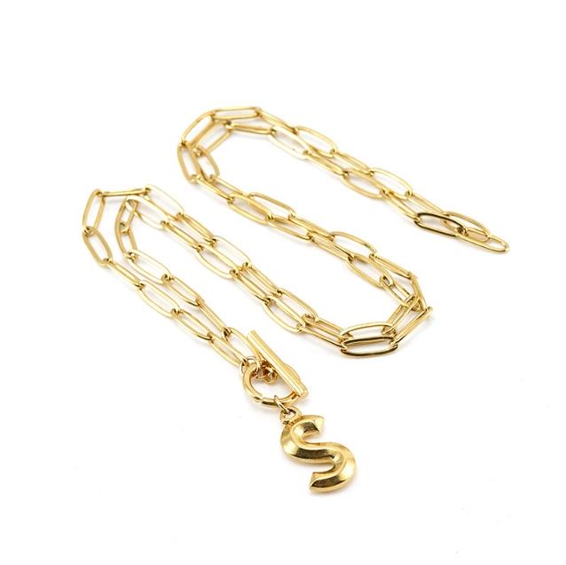 GGIRL OT Buckle English Letter Necklace 18K Gold Plated Three Dimensional Pendant for Men Women Elegant Modern Fashion Jewelry Gift for Holiday Haul Christmas Birthdays Anniversaries Versatile Design