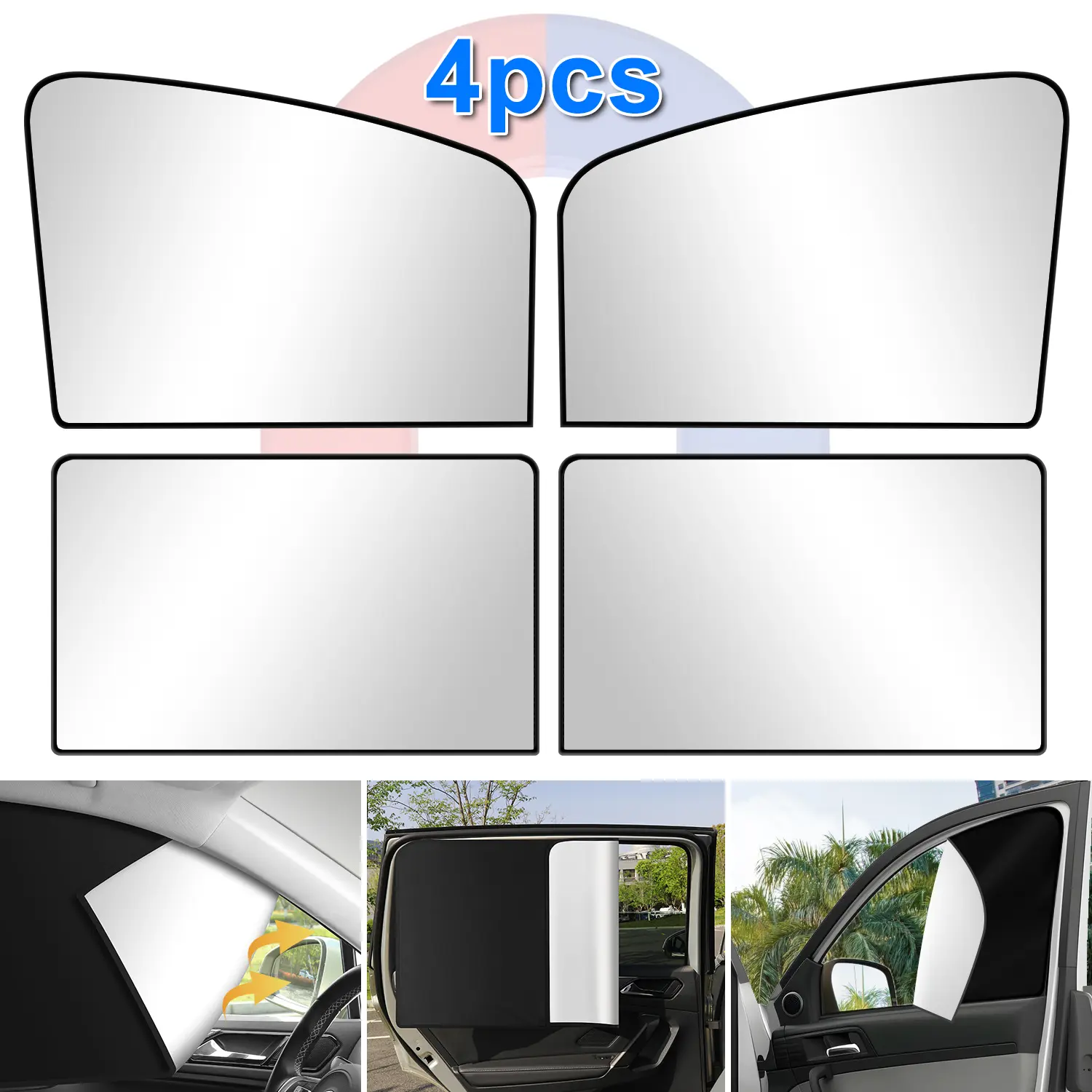 4pcs Universal Car Window Sun Shade Set,10 Strong Magnets,Full Blackout,Foldable Design,UV Blocking,Privacy Protection,Anti-Mosquito,for Car Side Windows,Safe Driving and Travel, Magnetic Car Shade, Car Accessories